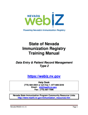 Nevada Immunization Records Online  Form