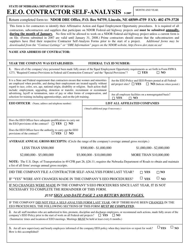  Self Analysis Form Pg 1 May 07 Revision SIPRAC Handouts Transportation Nebraska 2007