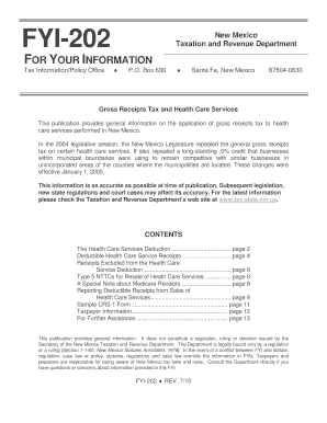 FYI 202 Gross Receipts Tax and Health Care Services Test Trd Newmexico  Form
