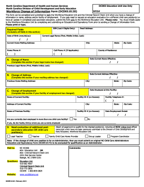 Dcdee 0120 Workforce Change of Information Form