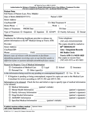 60MDG Form 112, Authorization for Release of Medical or Dental