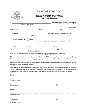 Motor Vehicle and Vessel Gift Declaration  Form