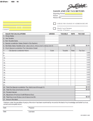 SD Sales Tax Return State of South Dakota State Sd  Form