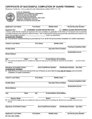  Security Guard Training Certification Form TN Gov Tn 2006-2024