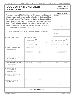 Form CFCP Code of Fair Campaign Practices Texas State Ethics Ethics State Tx