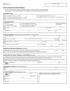  Texas Direct Deposit Authorization Form 2021-2024