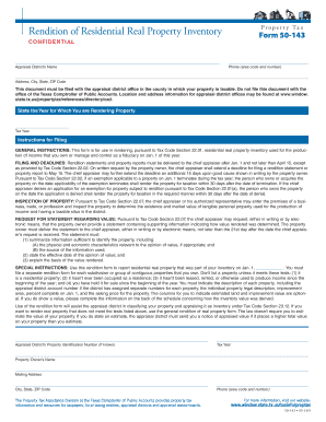 50 143 Rendition of Residential Real Property Inventory Window State Tx  Form