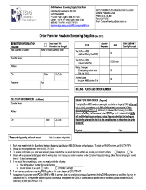 Missouri Department of Health Newborn Screen Order Forms