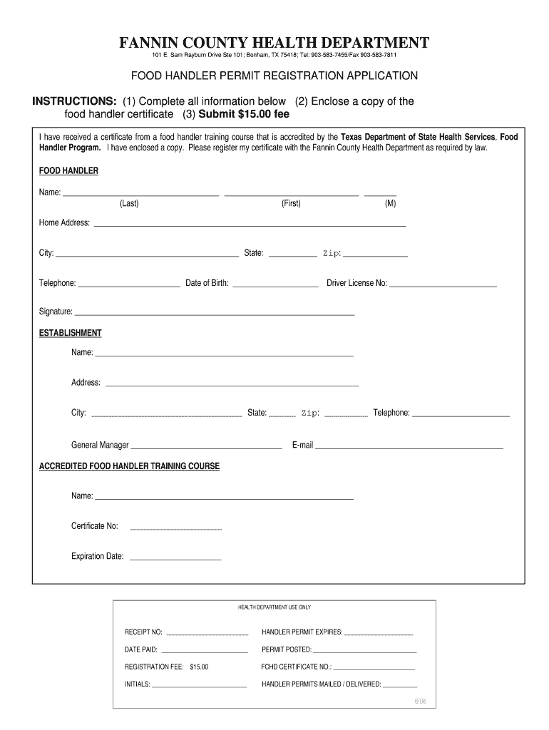 Food Handlers Card Template  Form