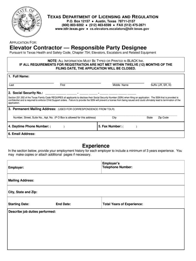 Texas Responsible Party  Form