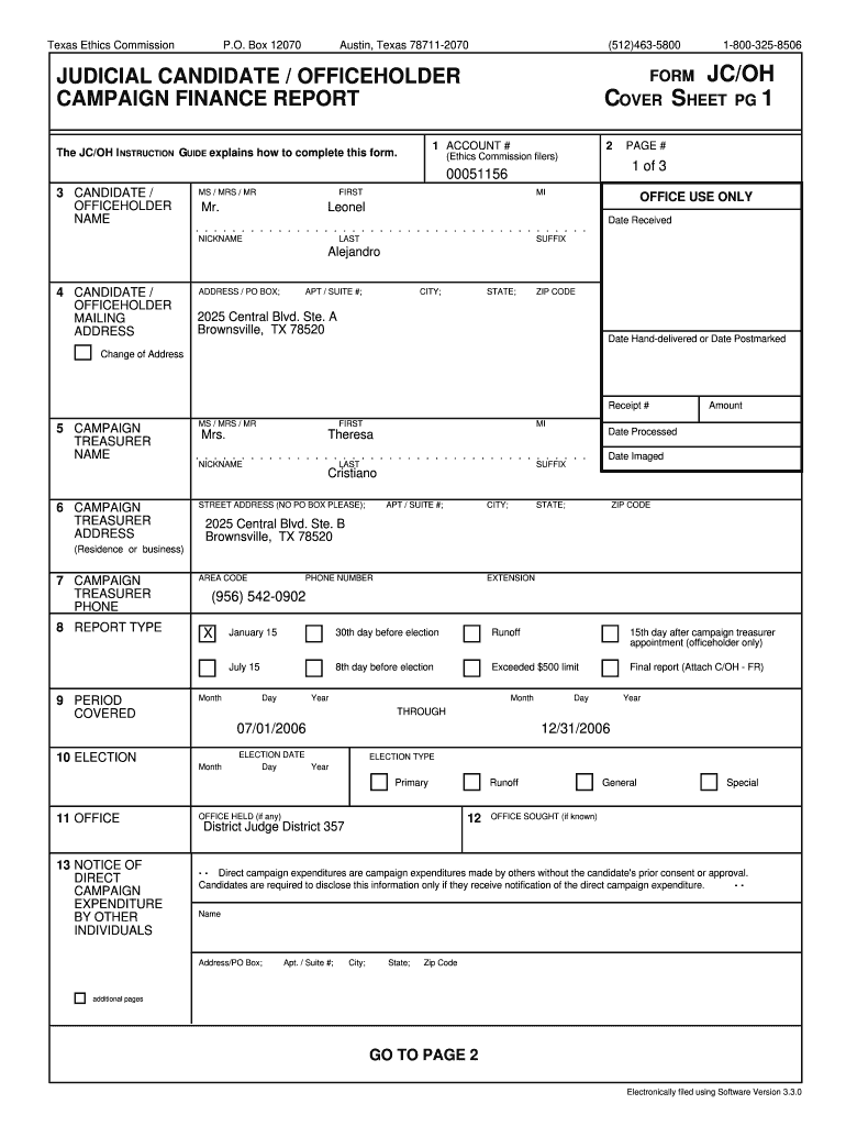 Form JCOH  Texas State Ethics Commission