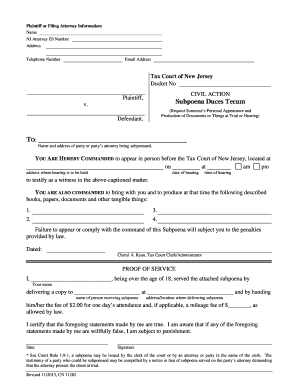 Subpoena Duces Tecum Form