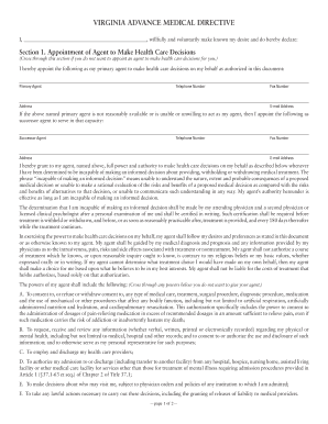 Virginia Advance Medical Directive Form Virginia Department of Vdh Virginia