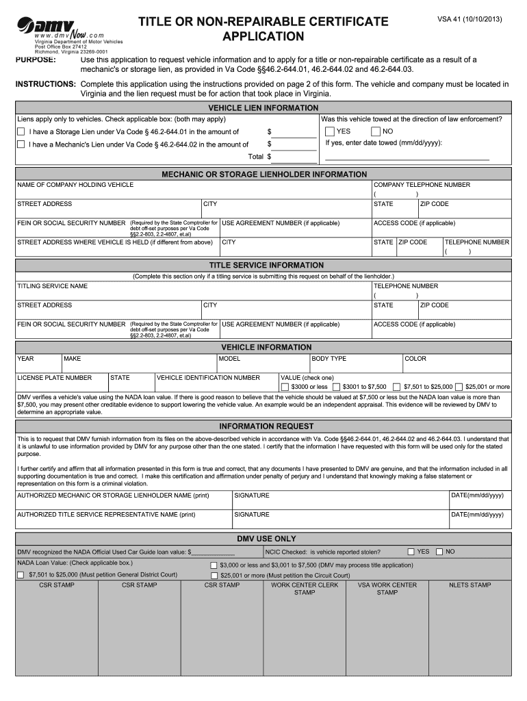  Virginia Vsa 41 Form 2015