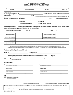 Virginia Declaration of Candidacy Form