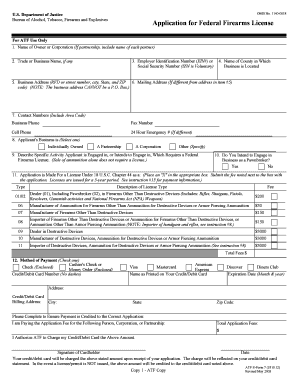 Application for Federal Firearms License ATF Atf  Form