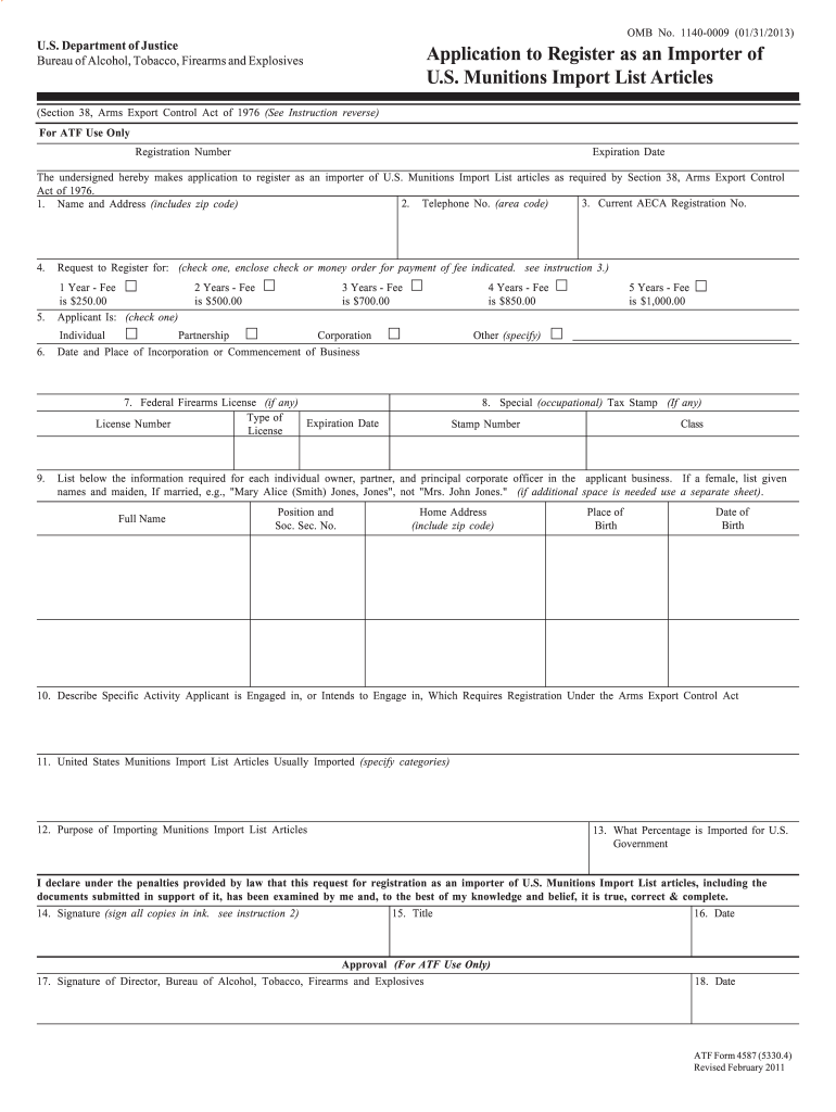  Atf Form 4587 2011-2024