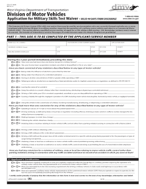 Application for a Military Skills Test Waiver DMV ST WVR Transportation Wv  Form