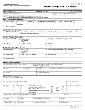 ATF F 3312 1, National Tracing Center Trace Request Bureau of Atf  Form