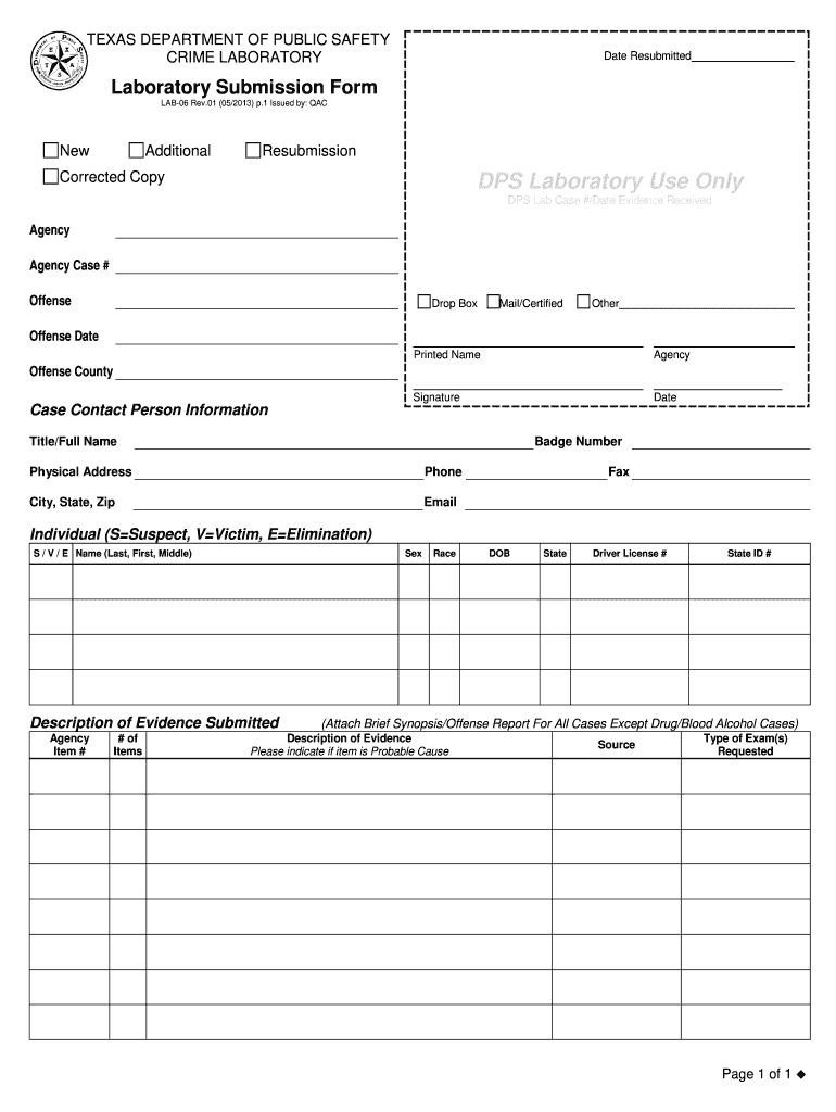 Texas Lab Submission Form