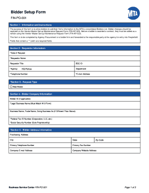 Directions Mta Bidders Setup Form