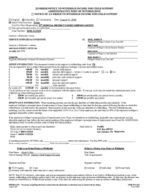 Ordernotice to Withhold Income for Child Support Texas OAG Child Portal Cs Oag State Tx  Form