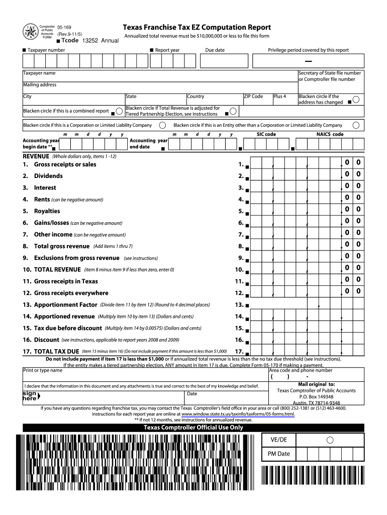  Form 05 169 Texas Instruction 2011