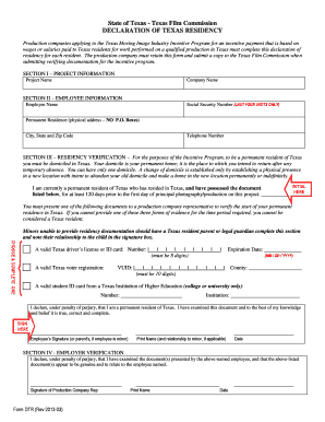 Declaration of Texas Residency Form