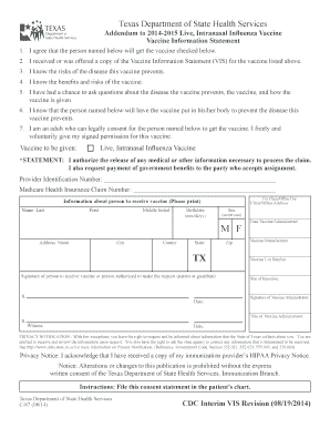 Addendum to Influenza Vaccine  Form