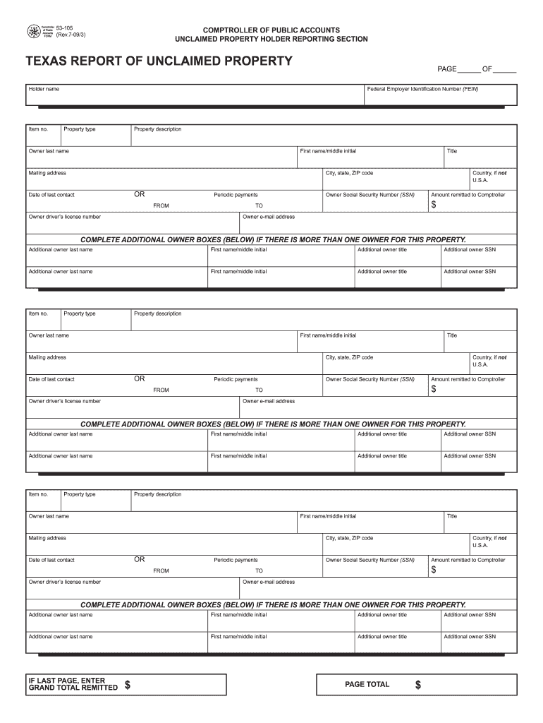 Texas Unclaimed Property Owner Claim Form