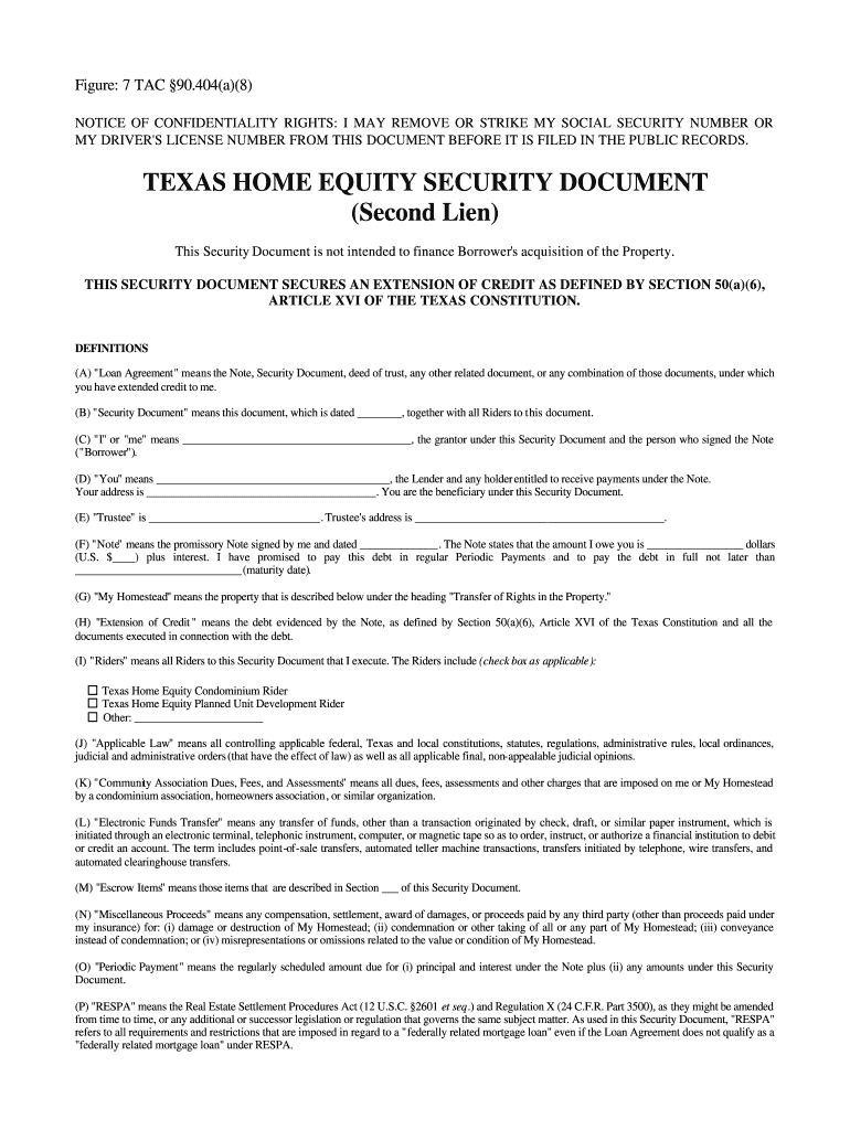 Texas Home Equity Security  Form