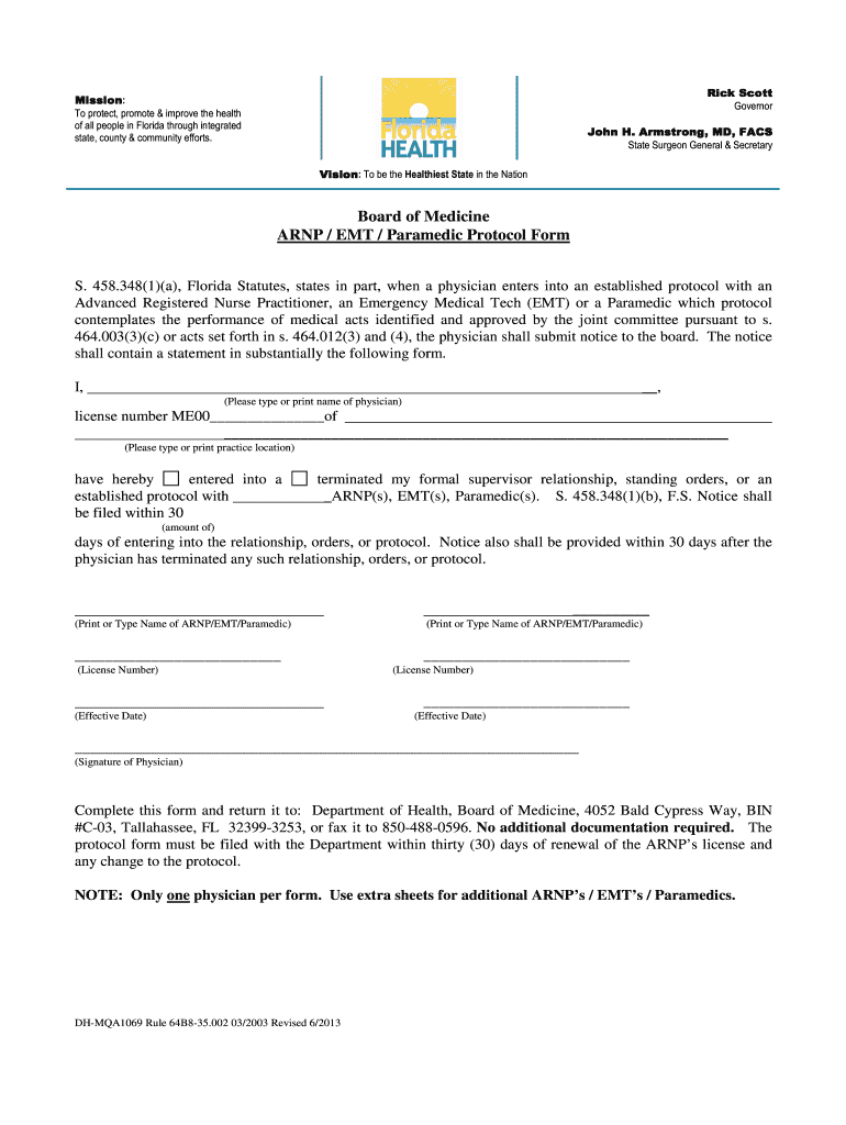 Board of Medicine Aprn Protocol Form PDF