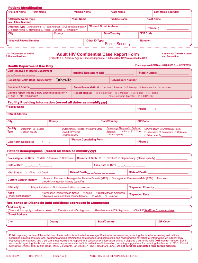  Florida Doh Adult Hiv Confidential Case Report Form 2013