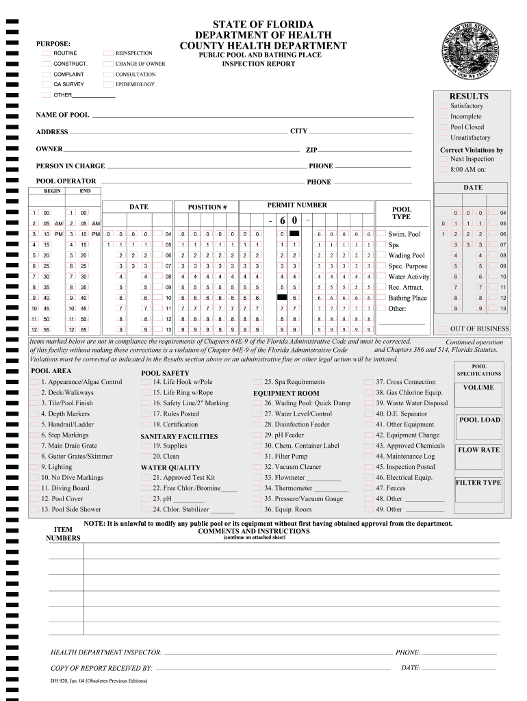 Dh 920 Pool Inspection  Form