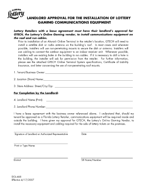 Landlord Approval Form the Florida Lottery