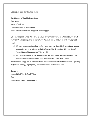 Contractor Cost Certification Form Certification of Final Indirect Dot State Fl