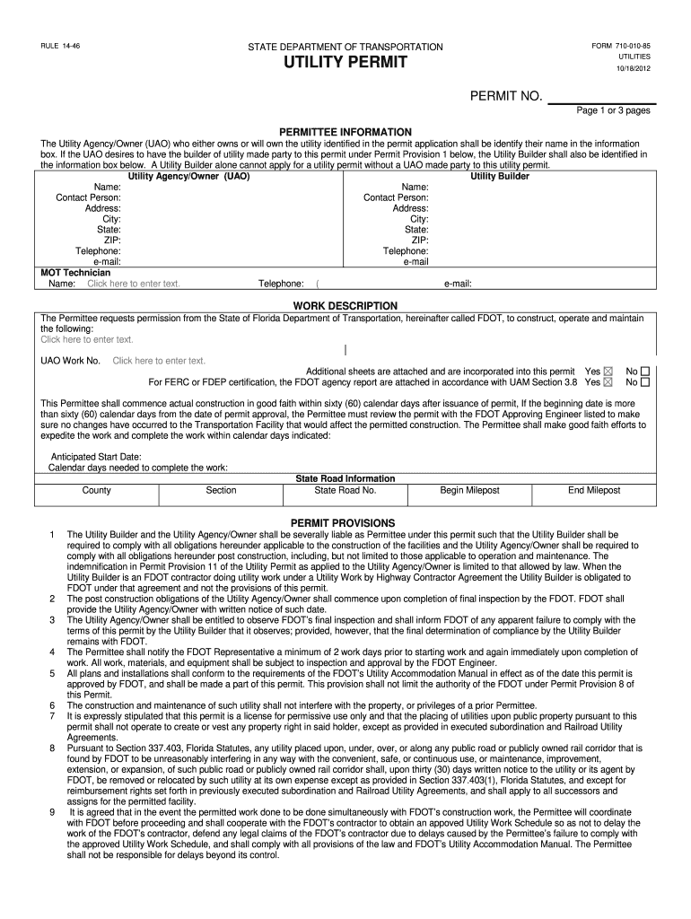 Fdot Utility Permit  Form