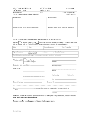 Request for Transcript Form Alpena County, Michigan Alpenacounty