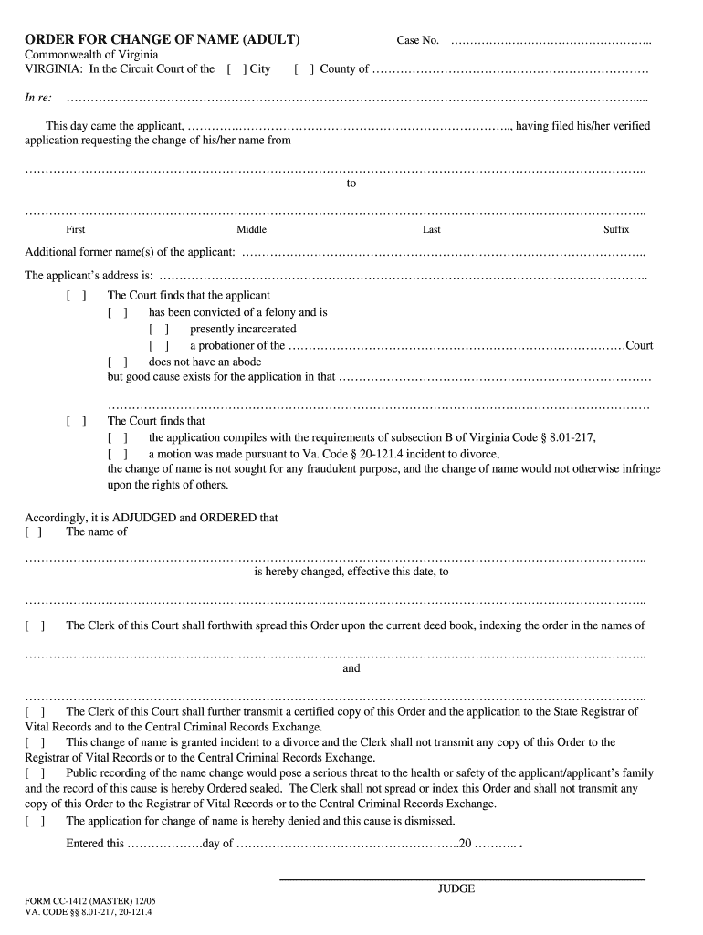  Order for Change of Name for Minor in Arlington Form 2014