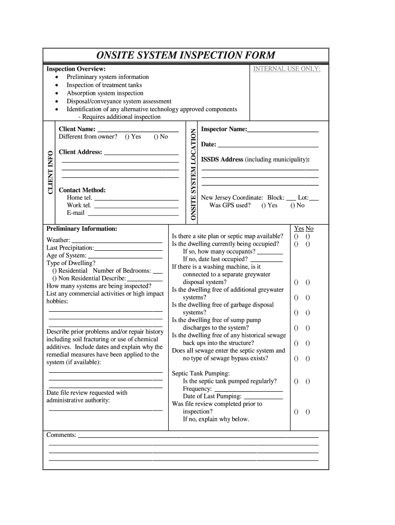 Onsite System Inspection  Form