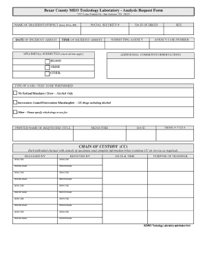 Bexar County MEO Toxicology Laboratory Analysis Request Form Gov Bexar