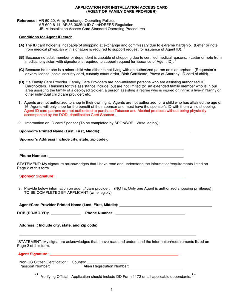 Application for Installation Access Card  Form