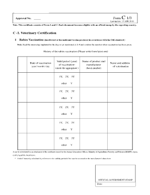 C 1 Veterinary Certification Form C 13 Usarj Army