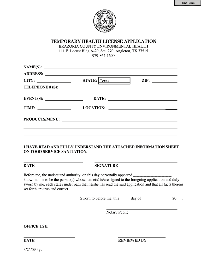  Temporary Permit Application Brazoria County 2009-2024