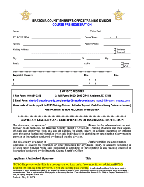 Brazoria County Sheriff Training  Form