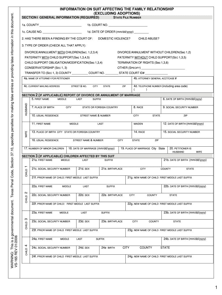 Information on Suit Affecting the Family Relationship Vital Statistics Vs 165