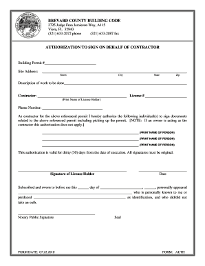 Brevard County Subcontractor Authorization Form