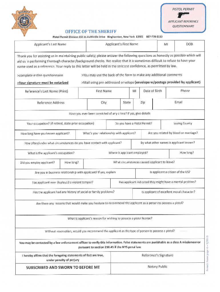 Broome County Pistol Permit  Form