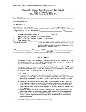 Buncombe County Room Occupancy Tax Report Buncombecounty  Form