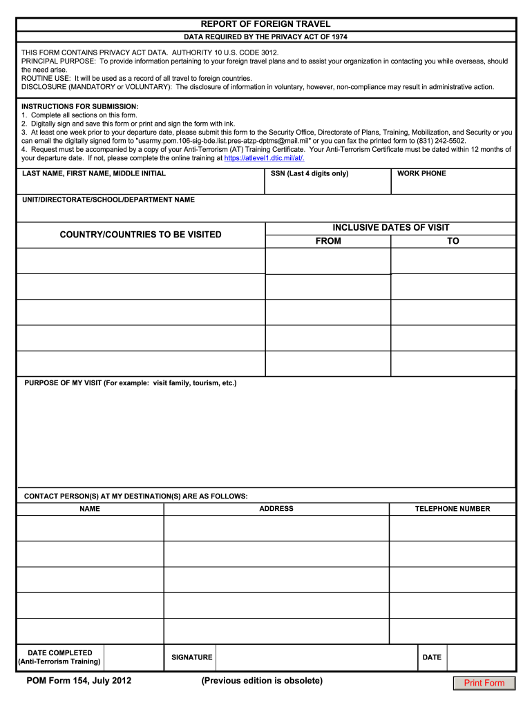  Pom Form 154 2012-2024